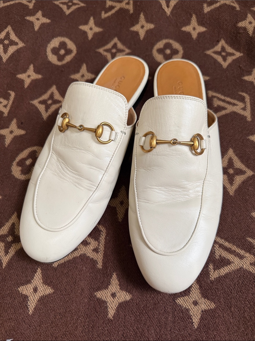 Gucci princetown horsebit loafers slipers mules white 38.5